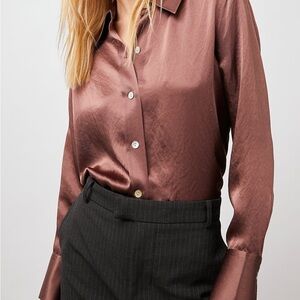 Rails Brown Fitted Notched Collar Button Down